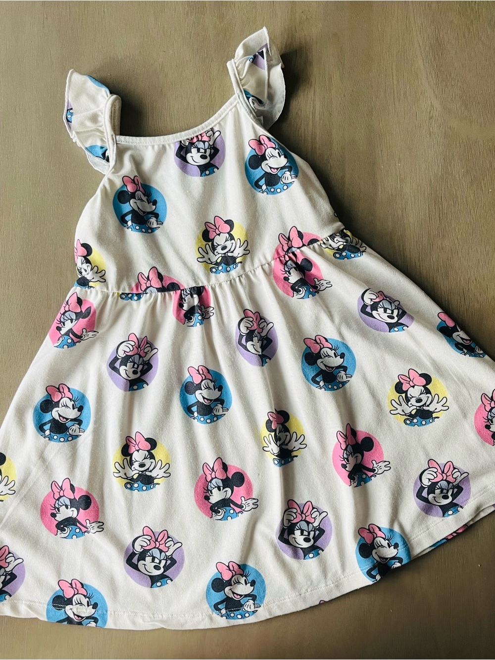 Disney White Minnie Mouse Sundress with Pink and Blue Prints